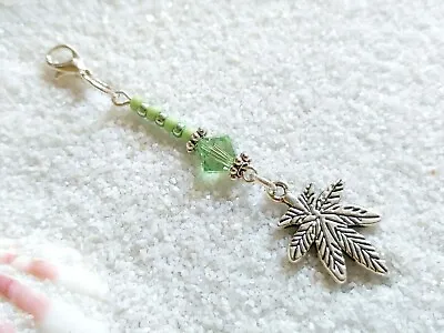 $10 • Buy Beaded Charm Dangle Pendant POT LEAF Green Peridot Swarovski Crystal Clip On