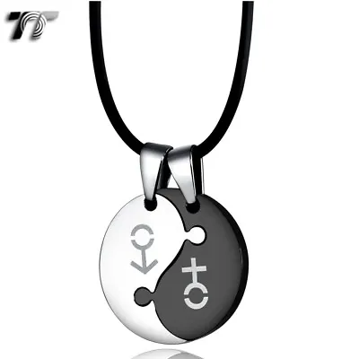 TT Two-Tone YING & YANG Stainless Steel PUZZLE Pendant For Couple Free Two Chain • $18.39