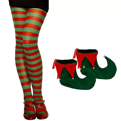 £5 • Buy New Ladies Elf Pixie Tights Shoes Christmas Santas Helper Fancy Dress Costume