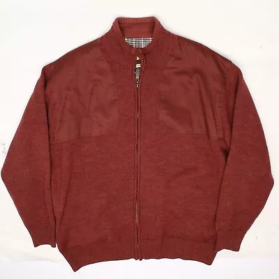 Orvis Mens Shooting Sweater XL Wool Rust Red Wool Zip Front Shoulder Patches • $192.32