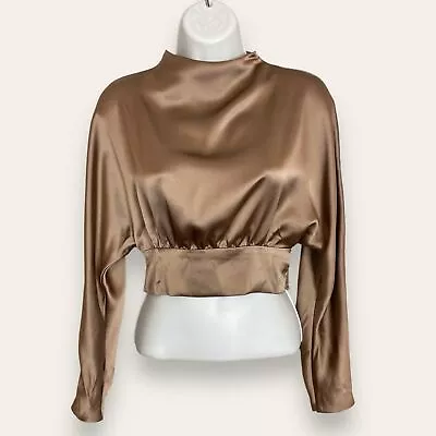 Zara Crop Top Gold Bronze Cut Out Back Batwing Sleeves NYE Size Small Satin • $30