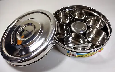 Philco Stainless Steel Masala Dabba 7 Spice Containers 2 Spoons New Old Stock • $15.50