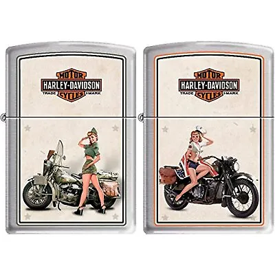 Zippo HD Harley Davidson 1940's WWII US Army And Marines Pinup Lighter Set NEW • $39.85