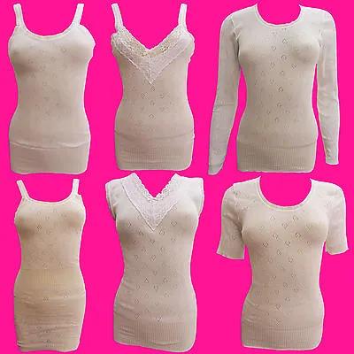 £6.30 • Buy Thermal New Womens Ladies Lacey Neckline Warm Vests Short Long Sleeved Plus Size
