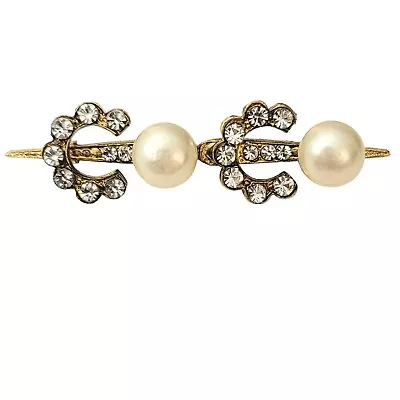 $489.99 • Buy Chanel Signature Vintage Gold Tone Faux Pearl Clear Rhinestone C O C O Pin M56