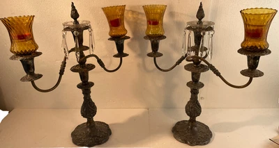 $199.95 • Buy Vintage Ornate Silverplate Sheffield Silver Candelabra Pair 19” W Crystals Drops