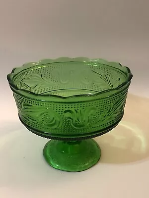 Vintage E.O. Brody Green Glass Pedestal Compote Candy Dish • $11