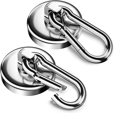 FINDMAG 2 Pack Large Magnetic Hooks 45.5 KG(100 LBS) Super Strong Neodymium Ma • £9.46