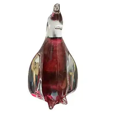 Murano Signed Art Glass Penguin Red Clear Speckled   • $59.49