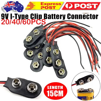 20/40/60Pcs 9V-Volt Battery Snap Clip Connector Black  I  Type • $9.02
