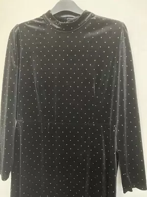 George Black Velvet Dress With Gold Spots Size 10 • £9.99