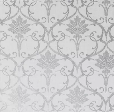 Self Adhesive Artstick Metallic Grey Silver Damask Peel And Stick Wallpaper • £7.99