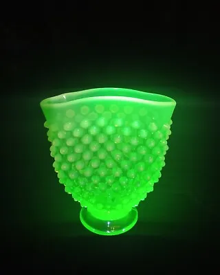 Fenton Mini Miniature Hobnail Fan Vase Opalescent Vaseline Uranium Glows • $25