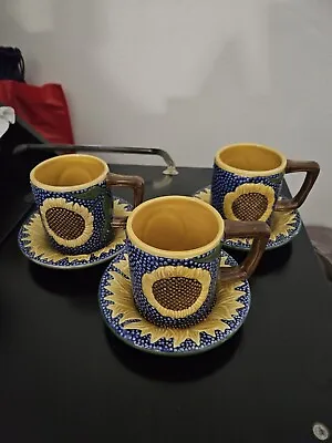 Metropolitan Museum Of Art Sunflower Mugs - Set Of 3 With Cup Plates • $35