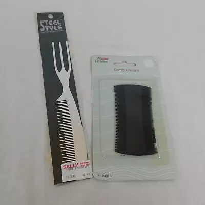 Combs Set 2 Metal Dual Purpose Forked Comb Steel Style Two Sided Beard Le Salon • $6