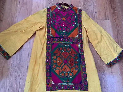 Vintage Maxi Dress  Authentic 1970’s Embroidered Bell Sleeves M India Nepal Afgh • $89.99