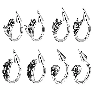 Punk Spike Rivet Skull Skeleton Dragon Head Hoop Earrings Stud For Men Women • $33.99