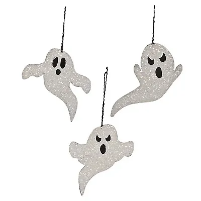 Set/3 Bethany Lowe Tin Ghosts Glitter Retro Vntg Style Halloween Ornament Decor • $13.37