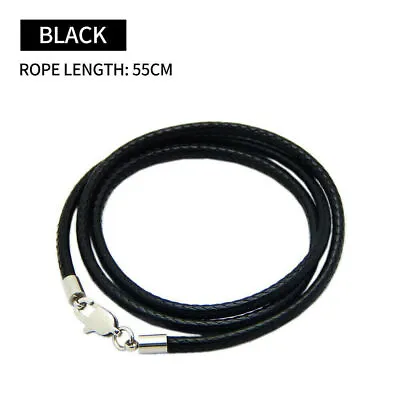 Black Woven Necklace Rope Leather Cord Stainless Steel Men Women Lobster Clasp • $4.55