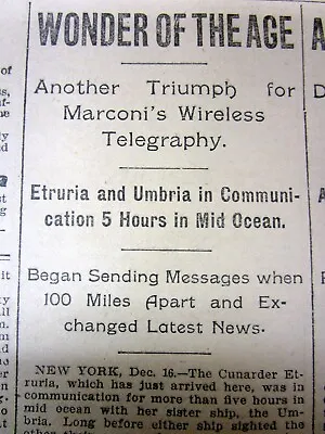 1901 Newspaper MARCONI Receives THE Very 1st TRANSATLANTIC WIRELESS RADIO SIGNAL • $35