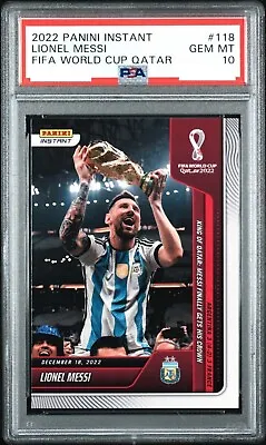 2022 Panini Instant Lionel Messi #118 Fifa World Cup Trophy - Psa 10 Gem Mint • £109.99