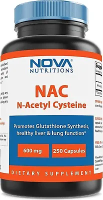 Nova Nutritions N-Acetyl L-Cysteine (NAC) 600mg - 250 Capsules  • $20.99