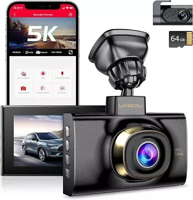 5K Dual Dash Cam 5GHz WiFi/GPS 4K+2K Cameras APP Voice Control ＆ 64GB TF Card • $230