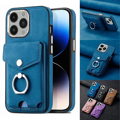 Leather Back Card Slot Ring Holder Cover Case For IPhone 14 13 12 11 XR XS SE3/2 • $16.98