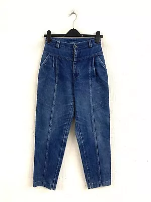 Vintage 80's Retro Blue Denim High Waist Pin Tuck Tapered Leg Jeans Size 6 L27  • £14.99