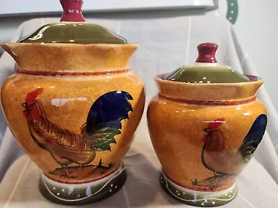 Set Of 2 Tuscany Province Sunshine Rooster ACK Hand Painted Ceramic Cookie Jars • $14.99