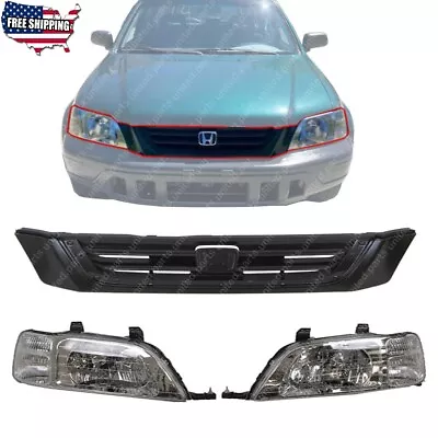 New Front Grille Black With Chrome Headlight Set Of 3 For 1997-2001 Honda CR-V • $220