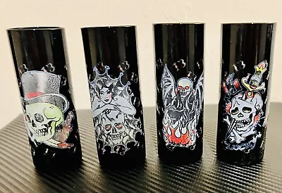 4-Don Ed Hardy Designs Black Glass Tall Shot Glasses Skull Design • $7.99