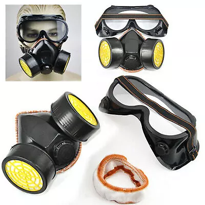 2Pcs Full Face Gas Mask Goggle Chemical Vapor Paint Spray Respirator With Filter • £15.99