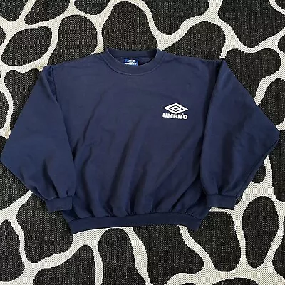 90s Vintage Umbro Embroidered Logo Boxy Sweatshirt Jumper Navy XL • £39.99