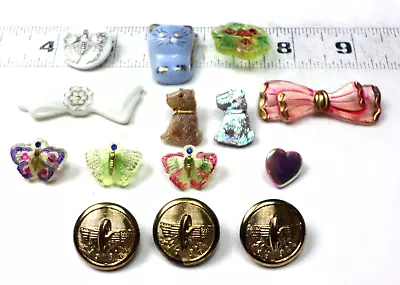 14 Vintage Czech Dogs Butterflies Cat Bow Ties Multi-Colored Glass Buttons • $30