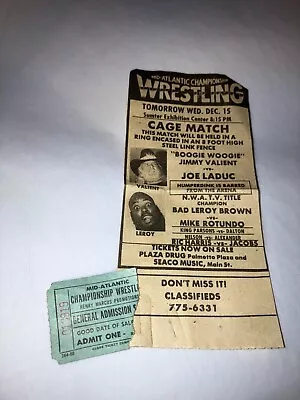 Original 1980's NWA Mid-Atlantic Wrestling Ticket Stub W/ Newspaper Clipping WWE • $49.99