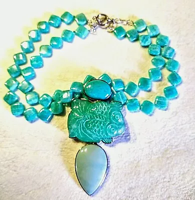 Vintage Amy Kahn Russell 1960s Carved Agate And Turquoise  Sterling Silver PNDT  • $1499