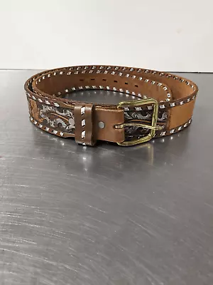 JCPenney Men's Vintage Personalized Genuine Leather Belt Hand Laced Whipstitch T • $18.75