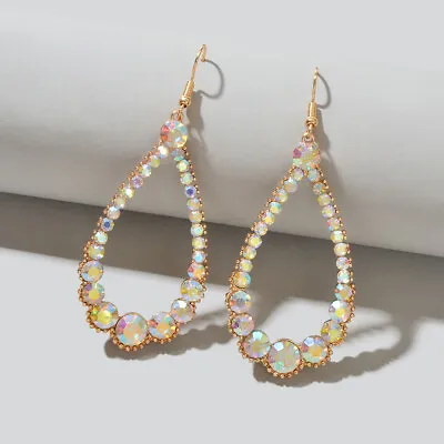 $1.99 • Buy Luxurious Sparkling Colorful Rhinestone Water Drop Earrings Engagement Jewellery