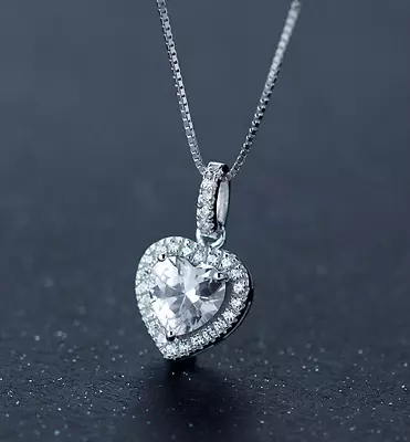 925 Sterling Silver Heart Crystal Chain Pendant Necklace Womens Jewellery New UK • £3.97