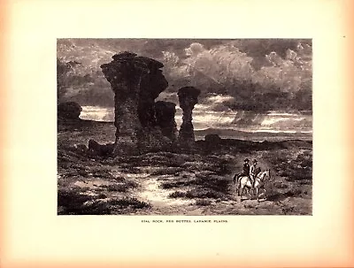 DIAL ROCK RED BUTTES LARAMIE PLAINS HORSES Antique Original Engraving 1874 • $21