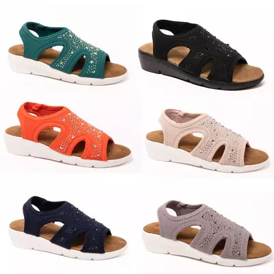 Ladies Dr Lightfoot Lycra Stretch Sandals Comfort Wide Fit Elastic Slingback • £18.97