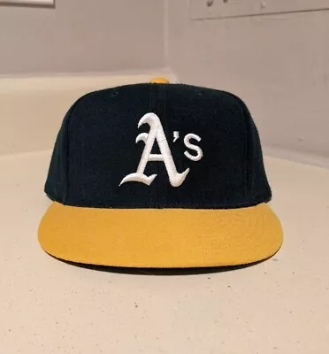Vintage Oakland Athletics New Era 5950 Fitted Hat 7 1/4 Wool Made In USA 90s • $34.99