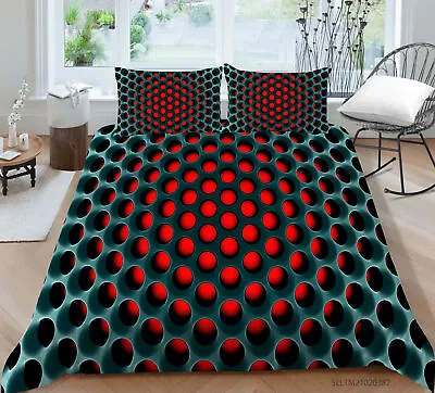 £45.59 • Buy 3D Red Geometric Honeycomb Duvet Cover, Digital Print Luxury Fibre Bedding Set