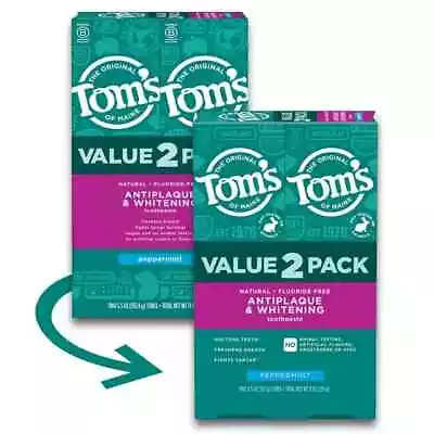 Tom’s Of Maine Antiplaque And Whitening Fluoride Free Toothpaste Peppermint 2 • $11.99