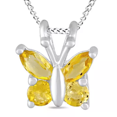 Yellow Citrine .925 Sterling Silver Butterfly Pendant With 18  Chain • $83.15