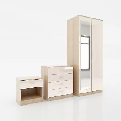 Modern High Gloss Bedroom Furniture Sets Wardrobe Chest Of Drawers Bedside Table • £139.99