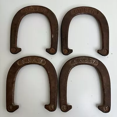 4 Vintage RINGER Metal Horseshoes Pitching Throwing Horse Shoes USA 2 1/2 Lb Lot • $19.99