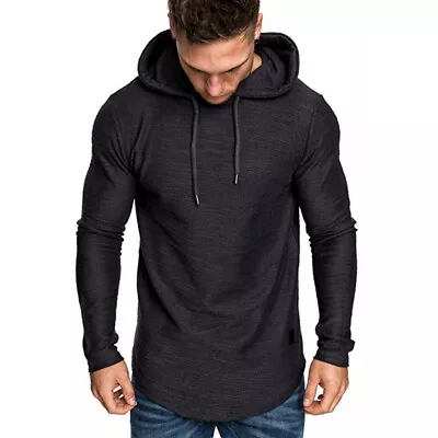 Mens Muscle Hoodie Slim Fit Long Sleeve T-shirts Sports Gym Hooded Pullover Tops • $14.79