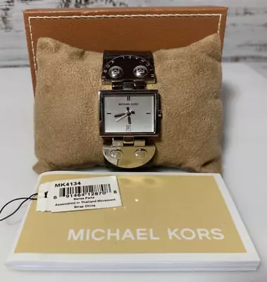 MICHAEL KORS Women’s Stainless Steel & Embossed Brown Leather Watch MK-4134 • $42.99